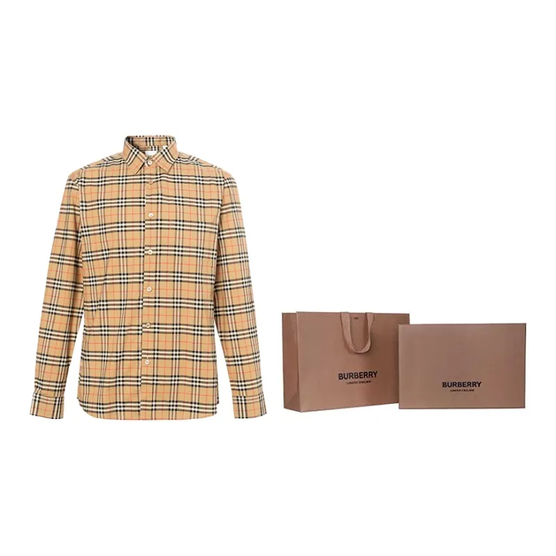 Burberry Men Small Scale Check Shirt Brown-4