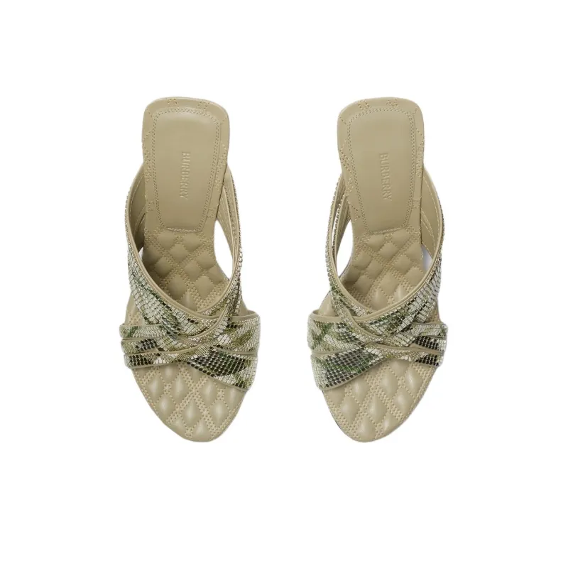 Burberry Slide Slippers 9cm Women's Green-3