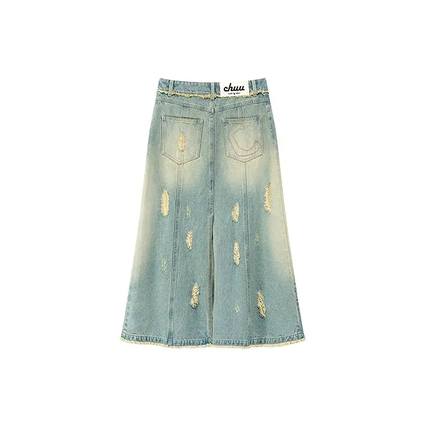 CHUU Casual Long Skirt Women's Light Denim Blue-1