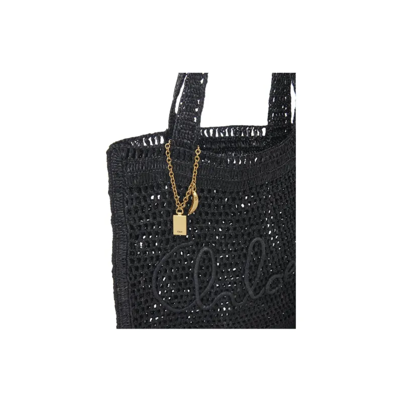 Chloe Raffia Tote Bag, Shopping Bag, Handbag, Shoulder Bag Women's Black-4