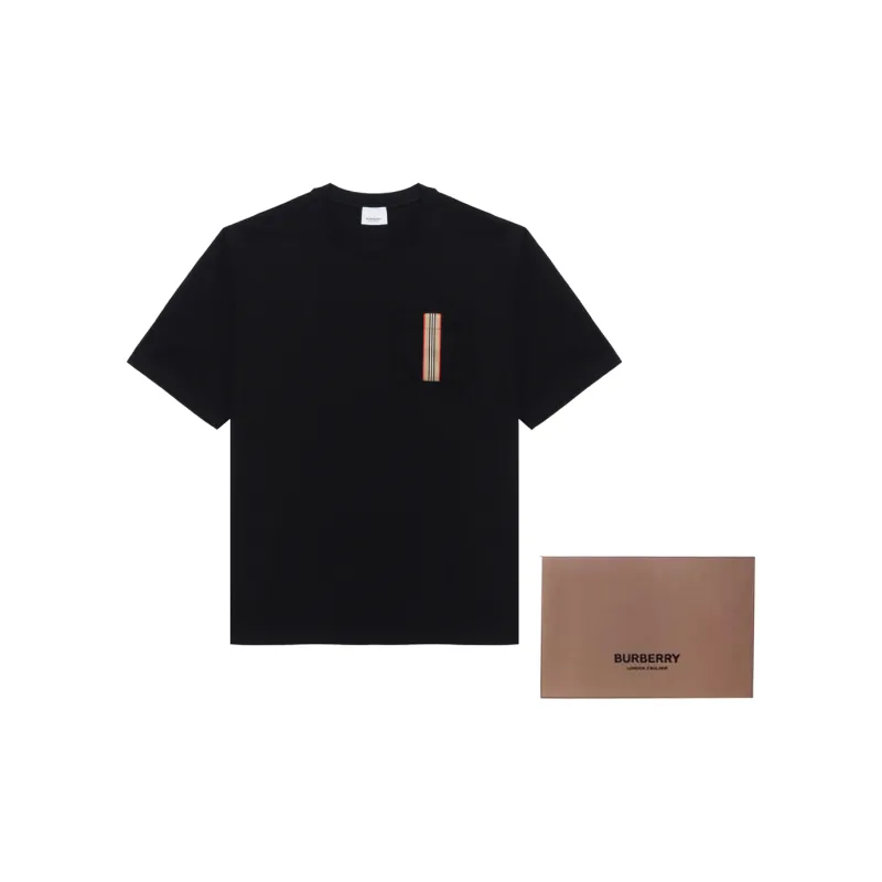 Burberry Stripe Trim Pocket Cotton T shirt-5