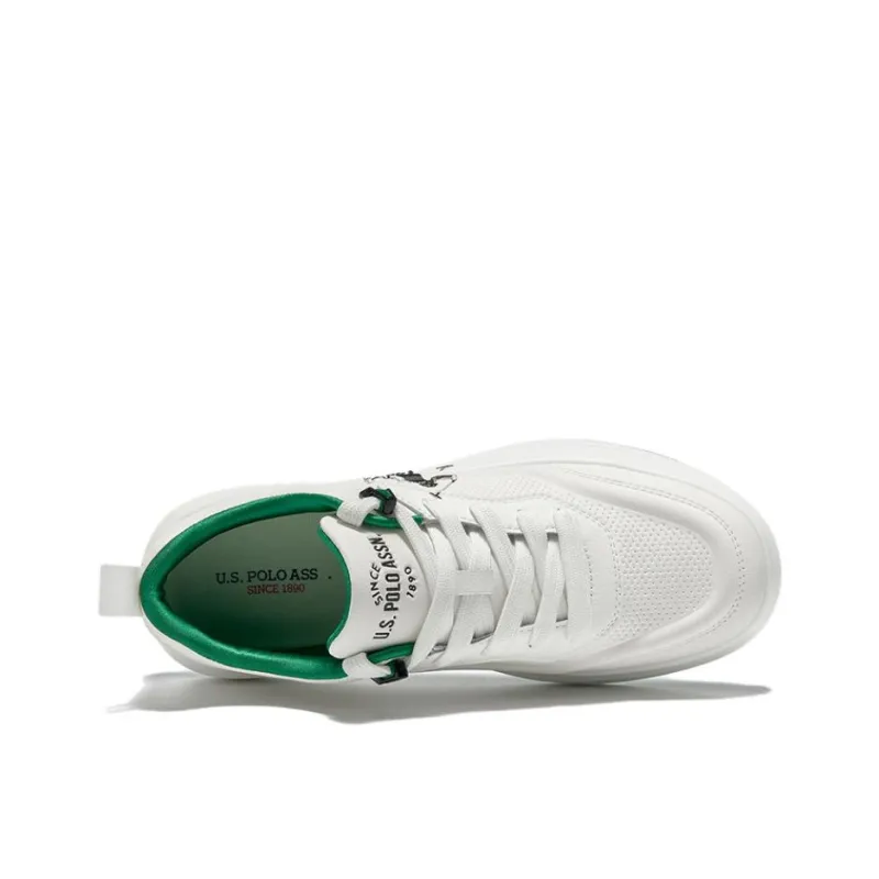 U.S. POLO ASSN. Slip Resistant, Lightweight, Breathable, Height Increasing Low Top Skateboard Shoes Men's White Green-3