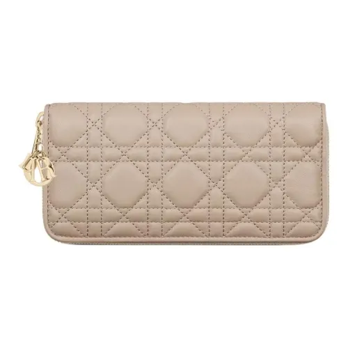 DIOR Lady Dior Sheepskin Wallet Women's Warm Beige