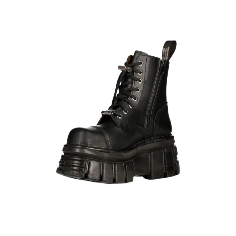 NEW ROCK METALLIC Ankle Boots Unisex Black-1