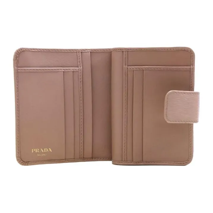 PRADA Saffiano Leather Wallet Women's Pink Beige-4