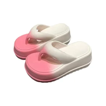 Xiang Ning Pai Color Block Minimalist Style Platform Height Increasing Design Petite Elegance Flip Flops