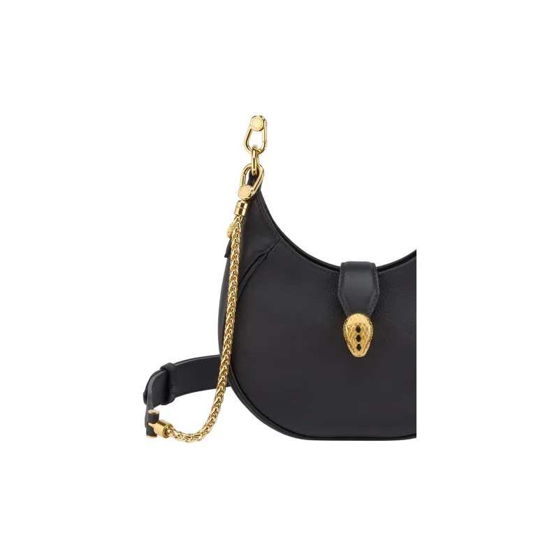 BVLGARI Serpenti Ellipse Grain Calfskin Shoulder Bag, Crossbody Bag, Handbag Small Size Women's Black-4