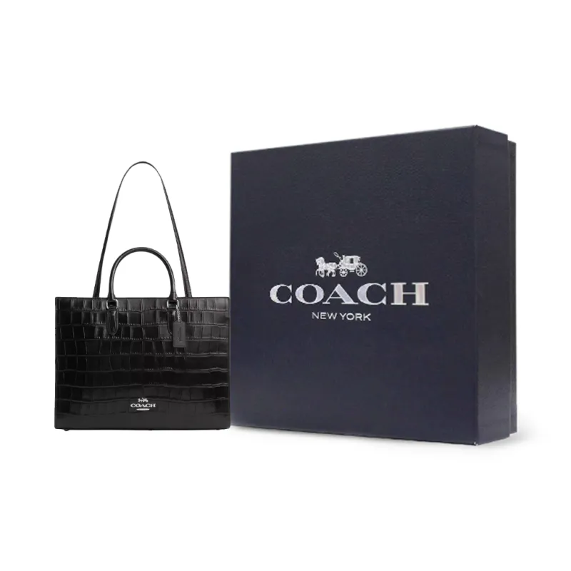 COACH Maggie Leather Tote Bag, Shopping Bag, Shoulder Bag, Handbag Tubas Women's Silver & Black-7