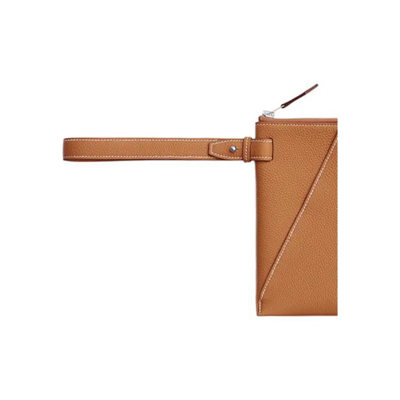 HERMES Cabavertige Togo Calfskin Clutch Regular Men's 21 Naturel-Sable Light Tea Brown-3