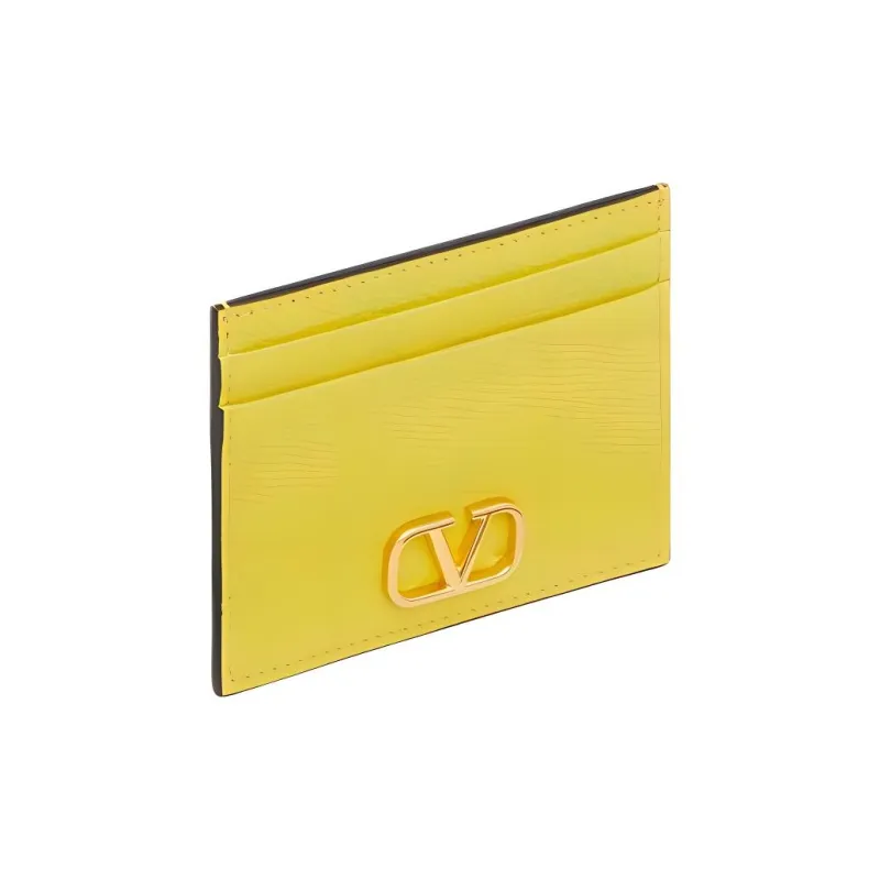 Valentino Grain Cow Leather Card Holder Women's Cedar Yellow-1