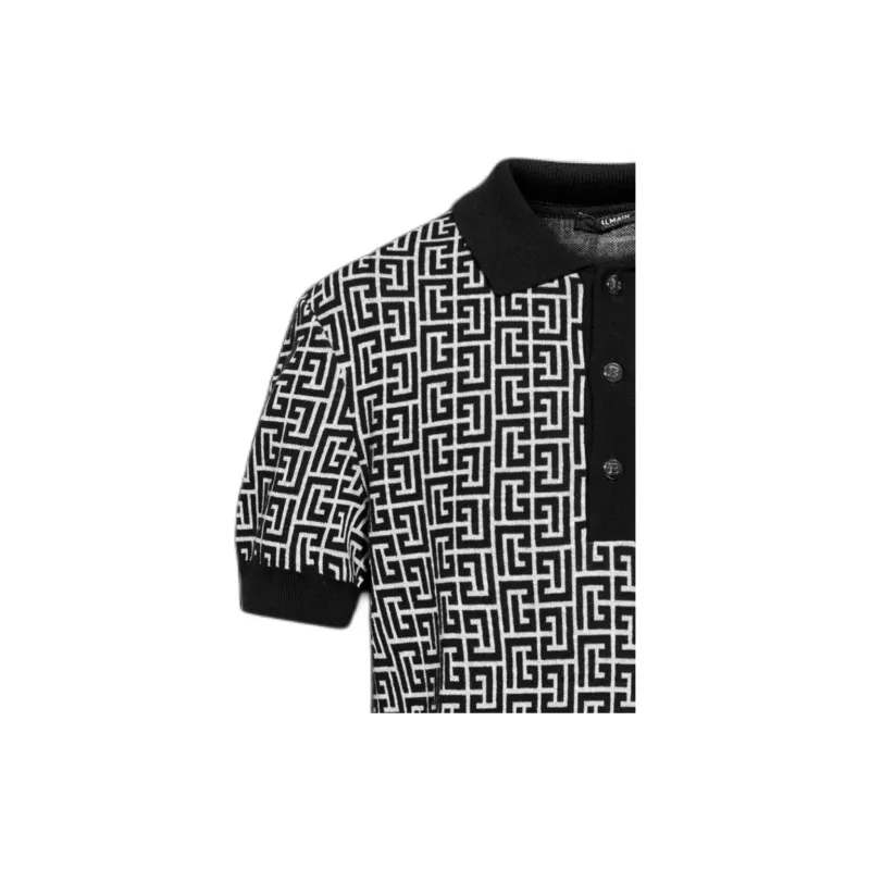 BALMAIN Monogram Printed Knitted Polo Shirt-4