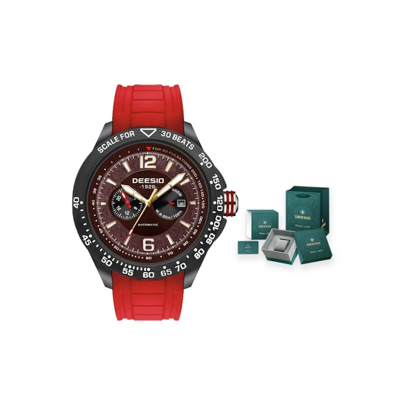 DEESIO Warrior Collection Automatic Mechanical Movement Silicone Strap Chinese Watches Men's Watches Red Watch Dial-3