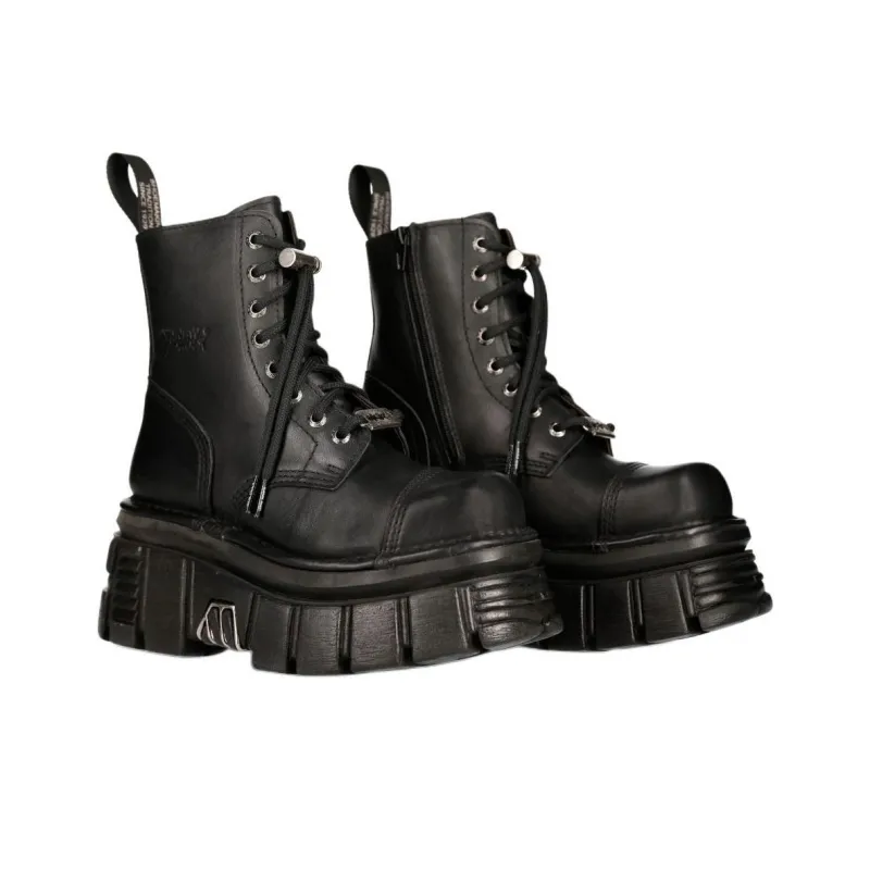NEW ROCK METALLIC Ankle Boots Unisex Black-4