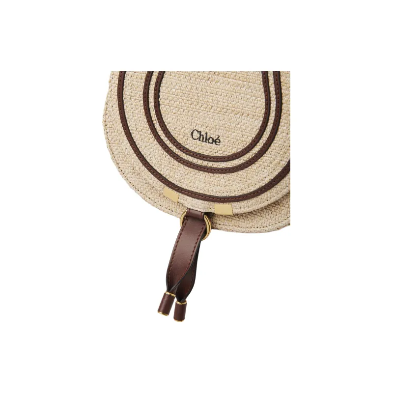 Chloe Marcie Cotton With Polyamide Crossbody Bag, Shoulder Bag Trumpets Women's Beige & Dark Brown-3