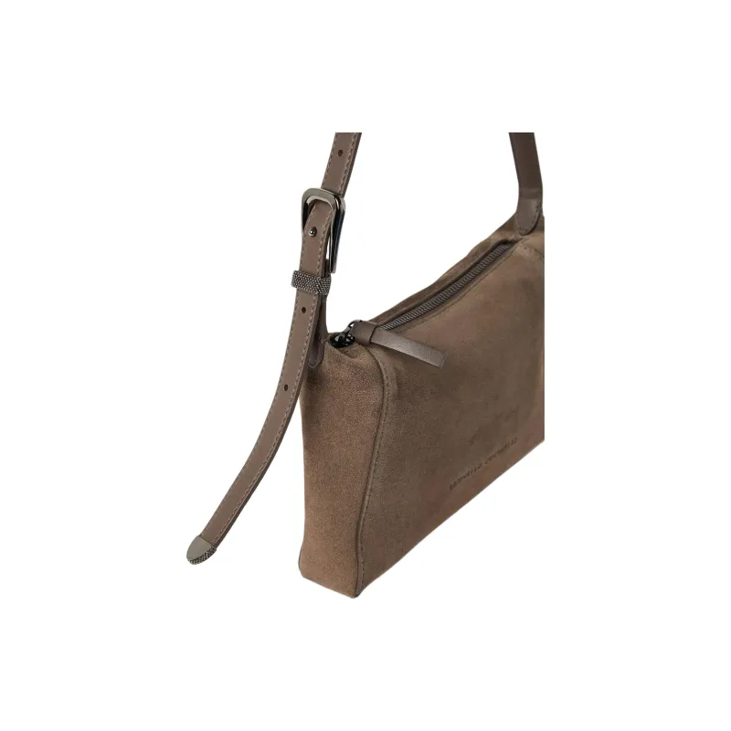 Brunello Cucinelli Suede Shoulder Bag Women's Taupe Gray-2