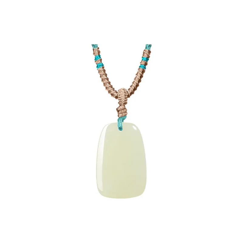 CHOW TAI SENG Hetian Jade Necklace Pendant, Everyday Travel Peaceful Versatile Style Pale Greenish White Jade Unisex-4