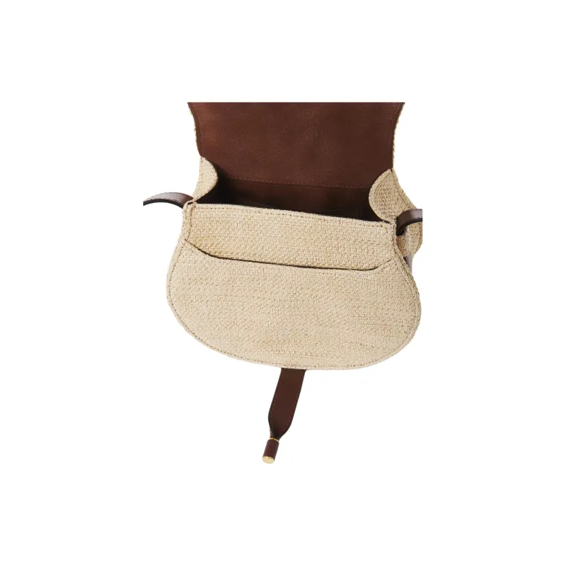 Chloe Marcie Cotton With Polyamide Crossbody Bag, Shoulder Bag Trumpets Women's Beige & Dark Brown-4