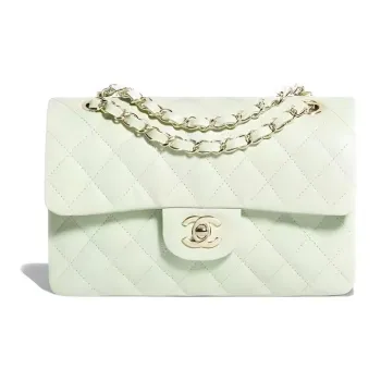 CHANEL Classic Flap CF Embossed Calfskin With Grains Handbag Shoulder Bag Crossbody Bag Small Size Women's Light Green