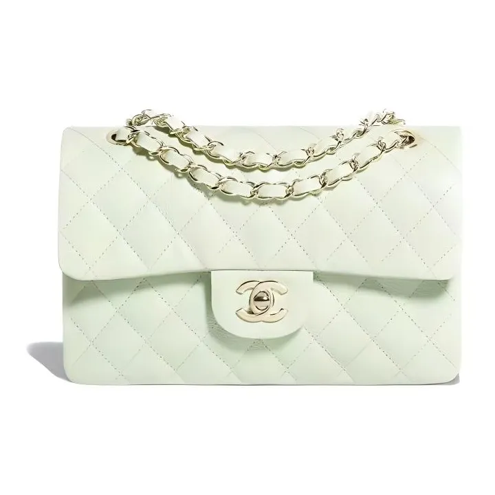 CHANEL Classic Flap CF Grain Embossed Calfskin Handbag, Shoulder Bag, Crossbody Bag Trumpets Women's Light Green-0