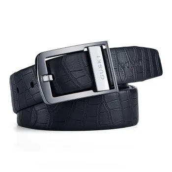GUSKI Top Grain Cow Leather Pin Buckle Elegance Waistband Men's Gunmetal Width 3.8cm Gift Box Set