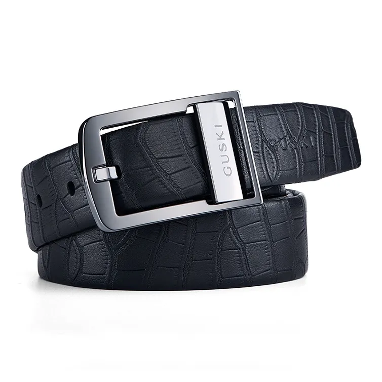 GUSKI Top Grain Cow Leather Pin Buckle Elegance Waistband Men's Gunmetal Width 3.8cm Gift Box Set-0