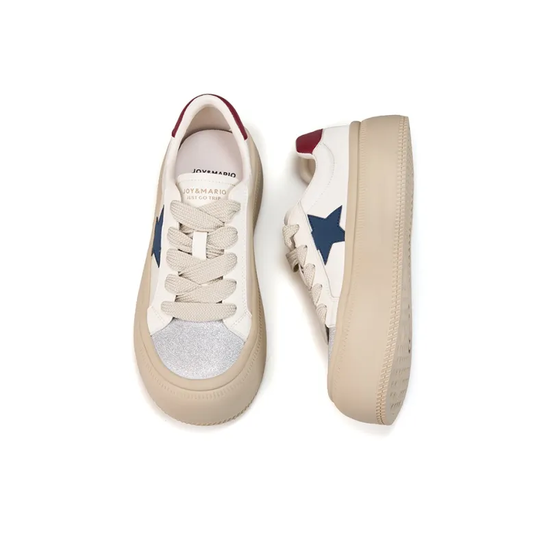 Joy&Mario Height Increasing Low Top Skateboard Shoes Women's Beige-4