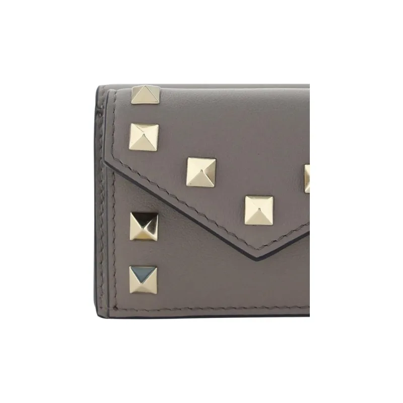 Valentino Rockstud Leather Wallet Regular Women's Gray-3