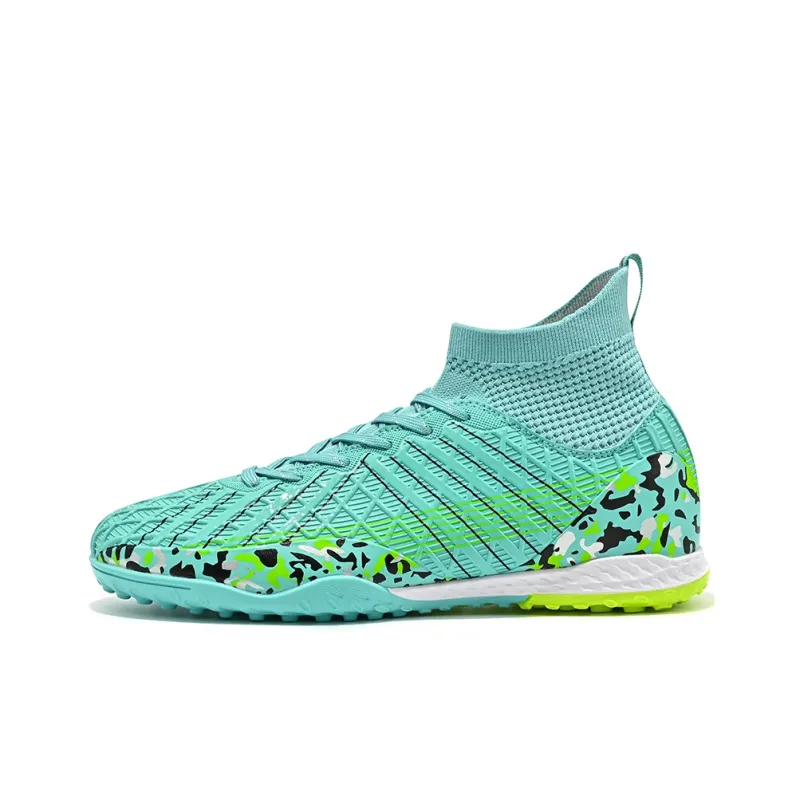 QIUTEXIONG Soccer Shoes Unisex High Top White/Black/Aqua-25