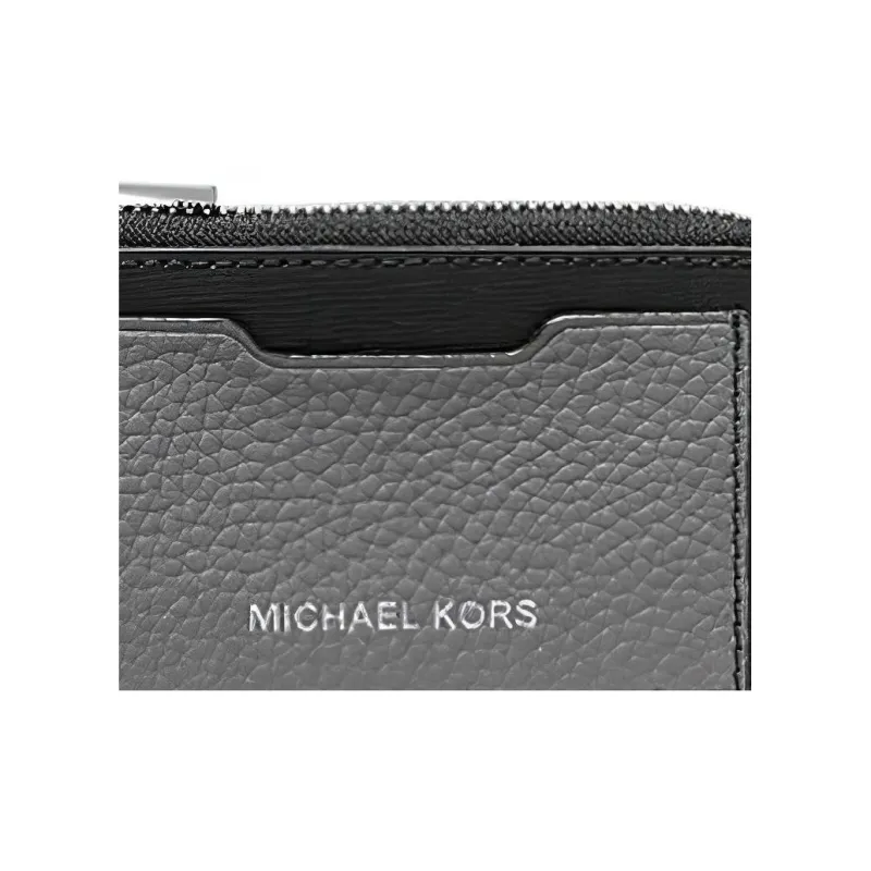 MICHAEL KORS Hudson Cow Leather Coin Purse Card Holder Wallet Men's Black & Gray-3