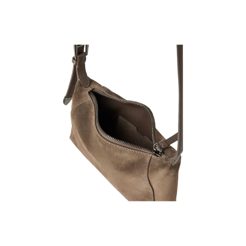 Brunello Cucinelli Suede Shoulder Bag Women's Taupe Gray-3