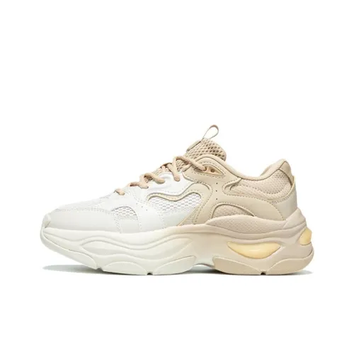 361° Non slip Wear resistant Shock Absorption Low Top Chunky Sneakers Women's White Beige