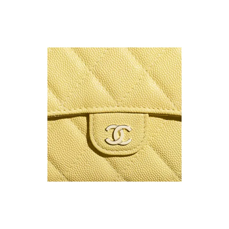 CHANEL Classic Flap CF Grain Embossed Caviar Calfskin & Metal Wallet Women's Yellow-4
