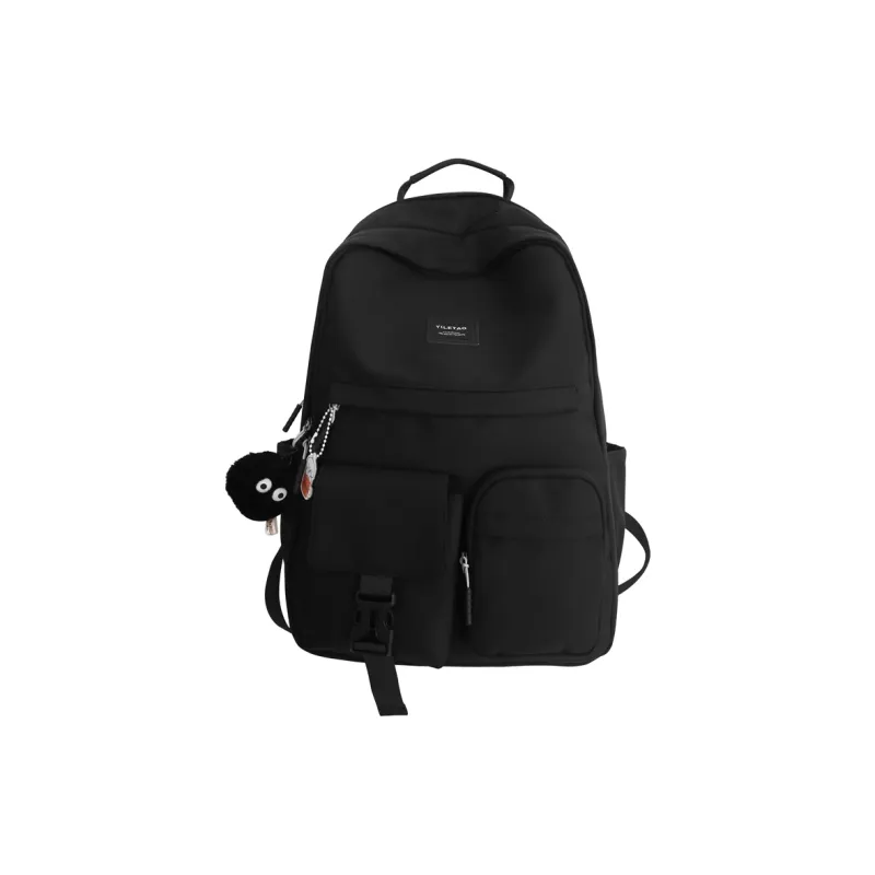 ResNonverba Nylon Backpack Unisex Black White Blue/Yellow/Red-3