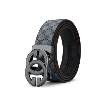 WilliamPOLO PVC Leather Belts Men's Gunmetal Buckle Grey Strap 3.5cm Width