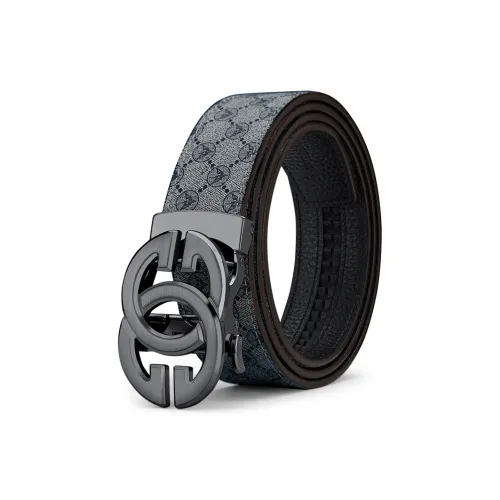 WilliamPOLO PVC Leather Belts Men's Gunmetal Buckle Grey Strap 3.5cm Width