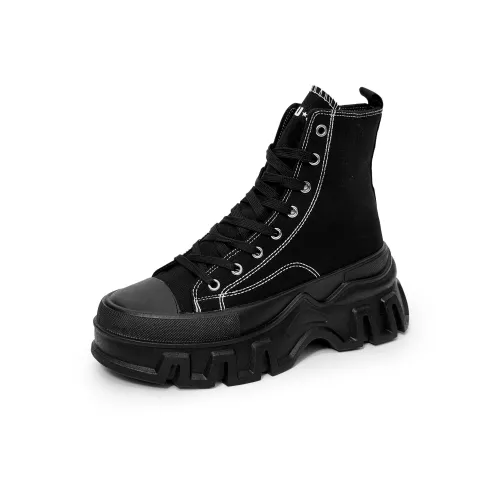 SLnU★3 Anti Slip And Wear Resistant Height Increasing High Top Canvas Shoes Men's Pure Black