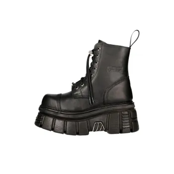 NEW ROCK METALLIC Ankle Boots Unisex Black