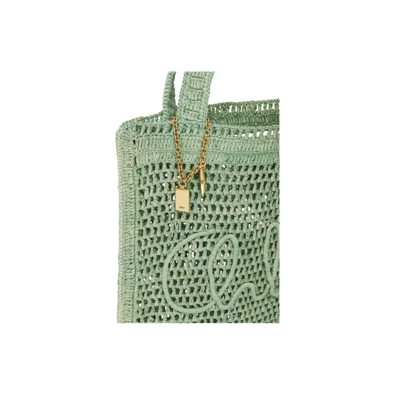 Chloe Raffia Tote Bag Shopping Bag Handbag Shoulder Bag Women's Green-3