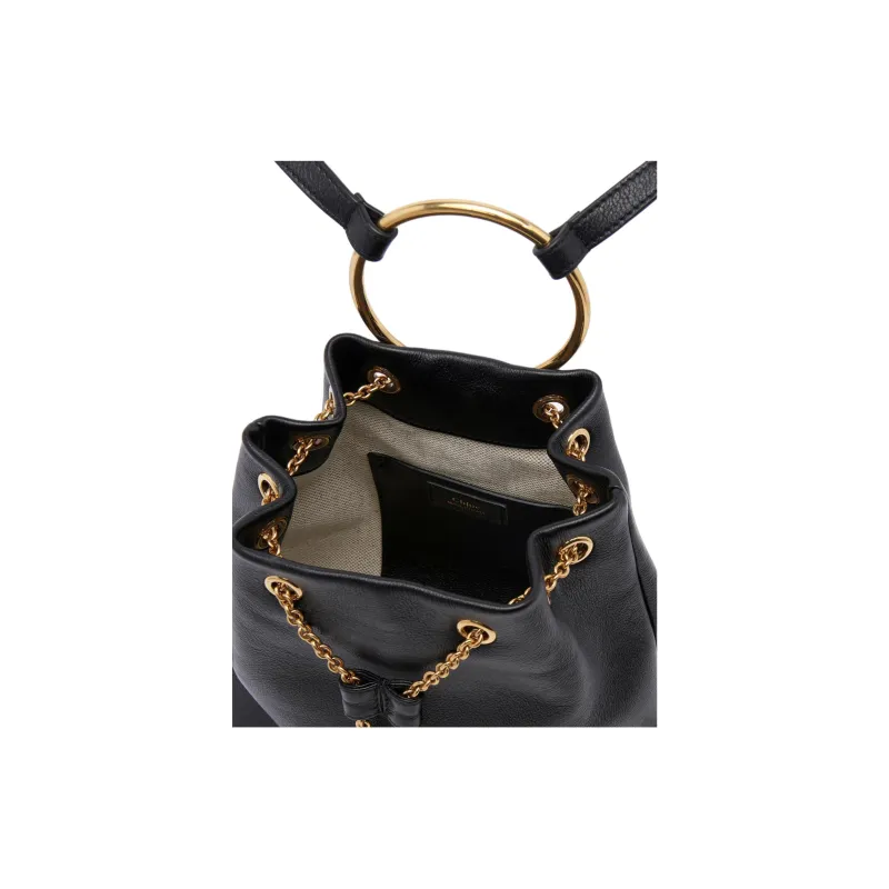 Chloe Buffalo Leather Backpack Small Size Women's Black-3