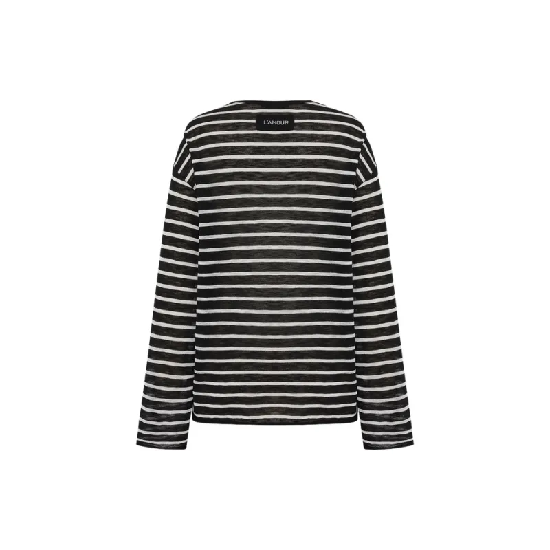 MOCO Sweater Women's White Black Stripes-1