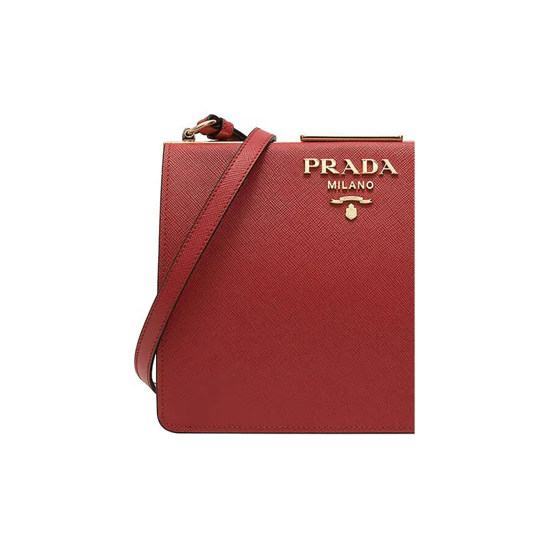 PRADA Cross Grain Cow Leather Crossbody Bags Shoulder Bags Medium Size Women's Red-4