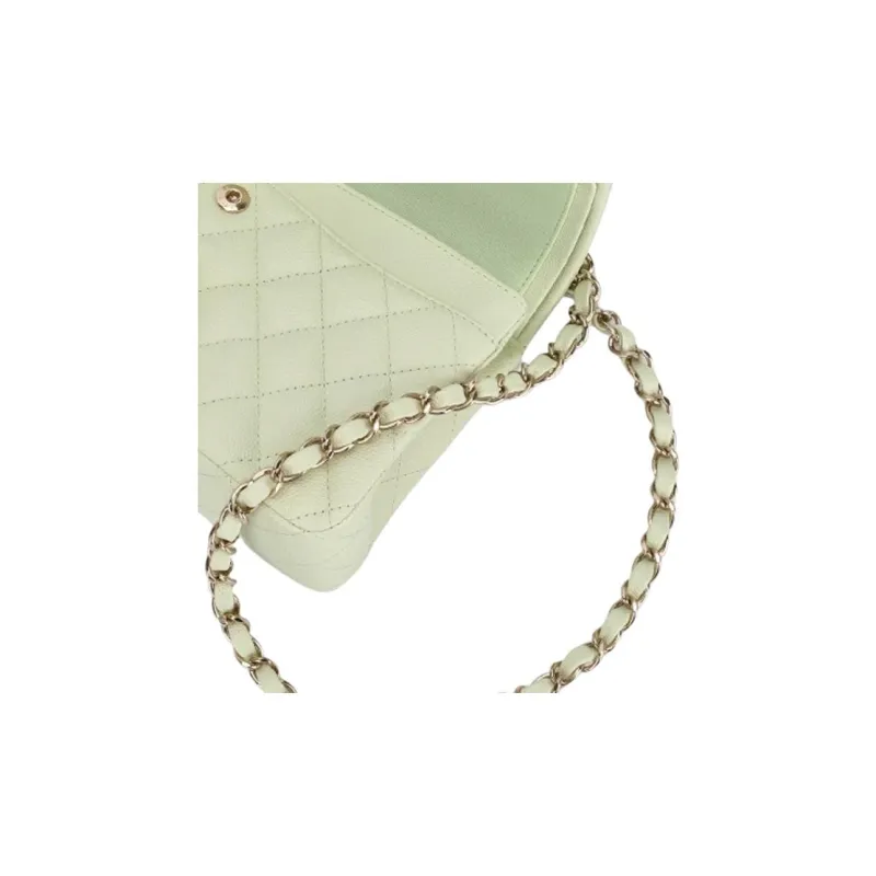 CHANEL Classic Flap CF Grain Embossed Calfskin Handbag, Shoulder Bag, Crossbody Bag Trumpets Women's Light Green-3