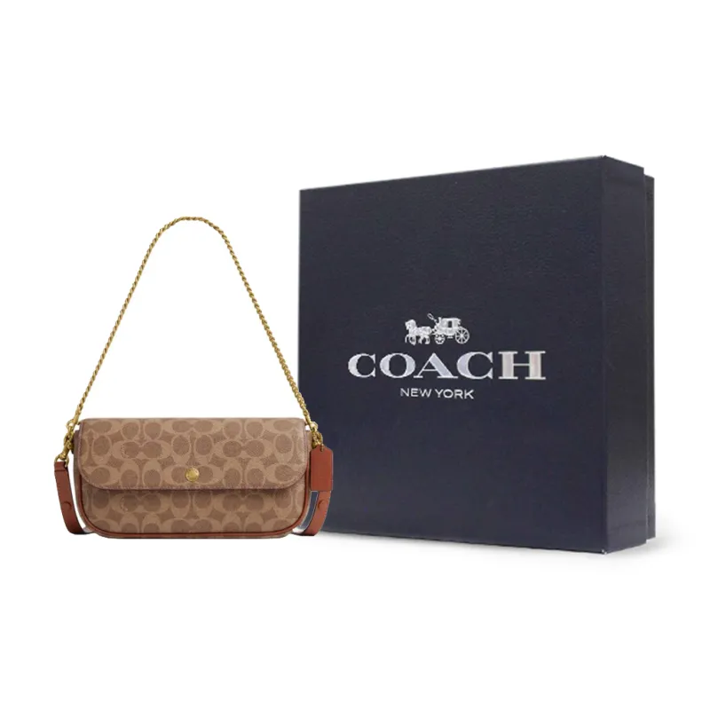 COACH Artificial Leather Shoulder Bag Medium Size Women's Brown Yellow/Caramel-6