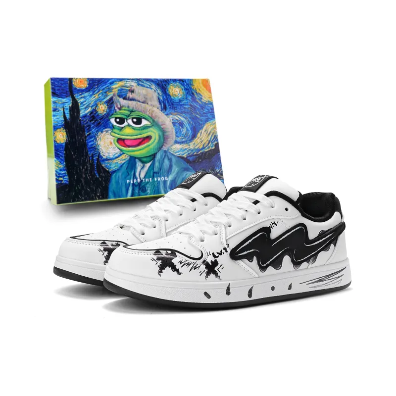 Pepe The Frog Skateboard Shoes Unisex Low Top Black & White/Beige Blue-35