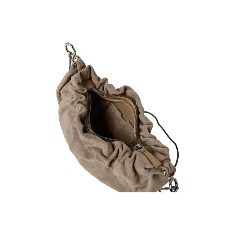 Brunello Cucinelli Suede Shoulder Bag Women's Taupe Gray-3