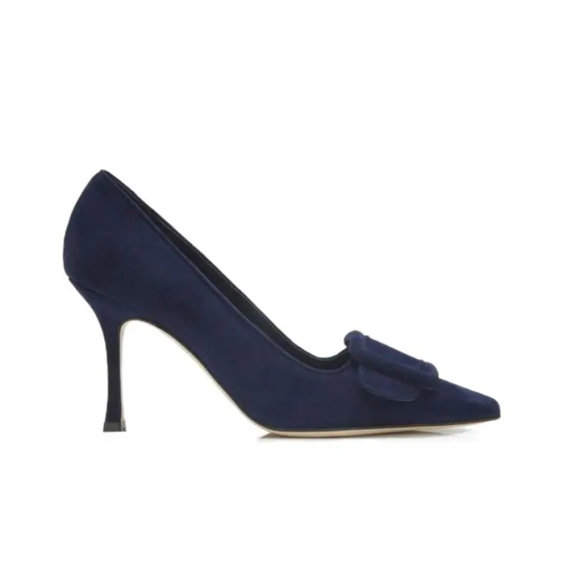MANOLO BLAHNIK Slim Heel High Heels 9cm Women's Dark Blue-1