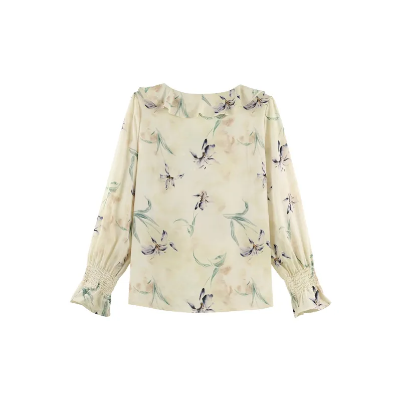 She Enjoys Chiffon Shirts Women's Beige-1