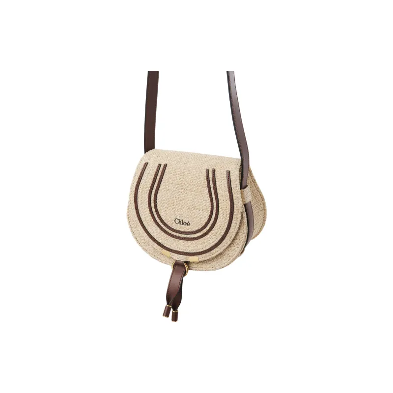 Chloe Marcie Cotton With Polyamide Crossbody Bag, Shoulder Bag Trumpets Women's Beige & Dark Brown-1