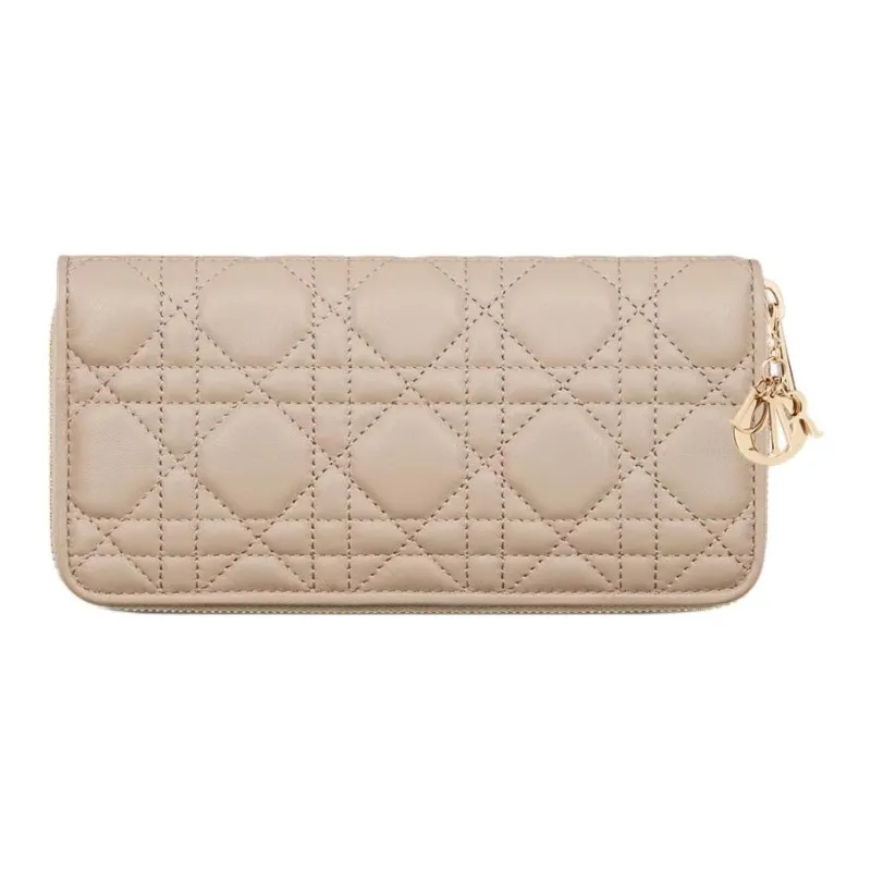 DIOR Lady Dior Sheepskin Wallet Women's Warm Beige-2
