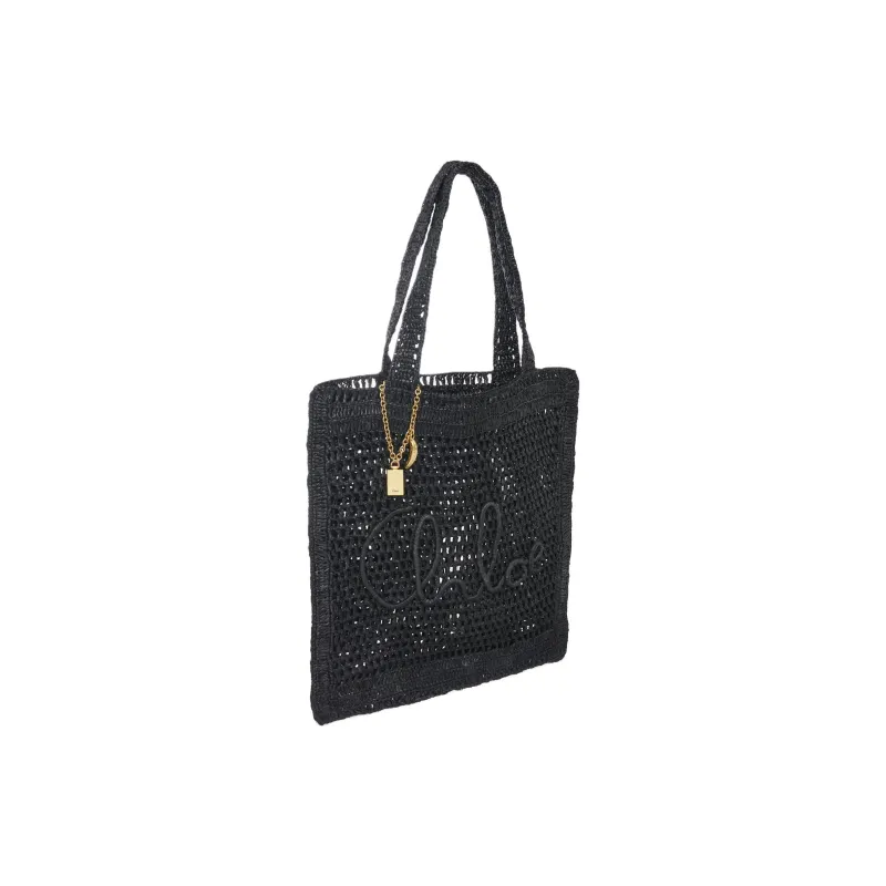 Chloe Raffia Tote Bag, Shopping Bag, Handbag, Shoulder Bag Women's Black-1